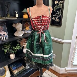 Authentic Skandal Vintage 80s Dirndl Dress With Apron – Embroidered Corset Mini